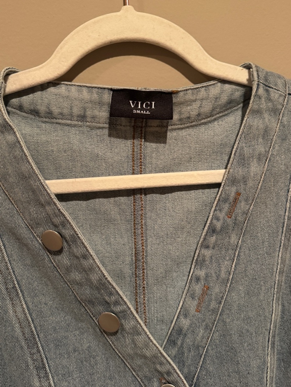 VICI Light Blue Sleeveless Denim Wrap-Style Dress - Picture 4 of 4